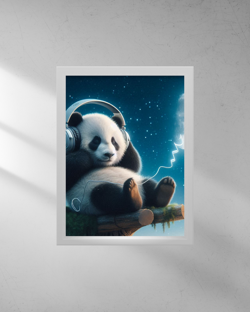 Quadro Decorativo - Panda ouvindo música