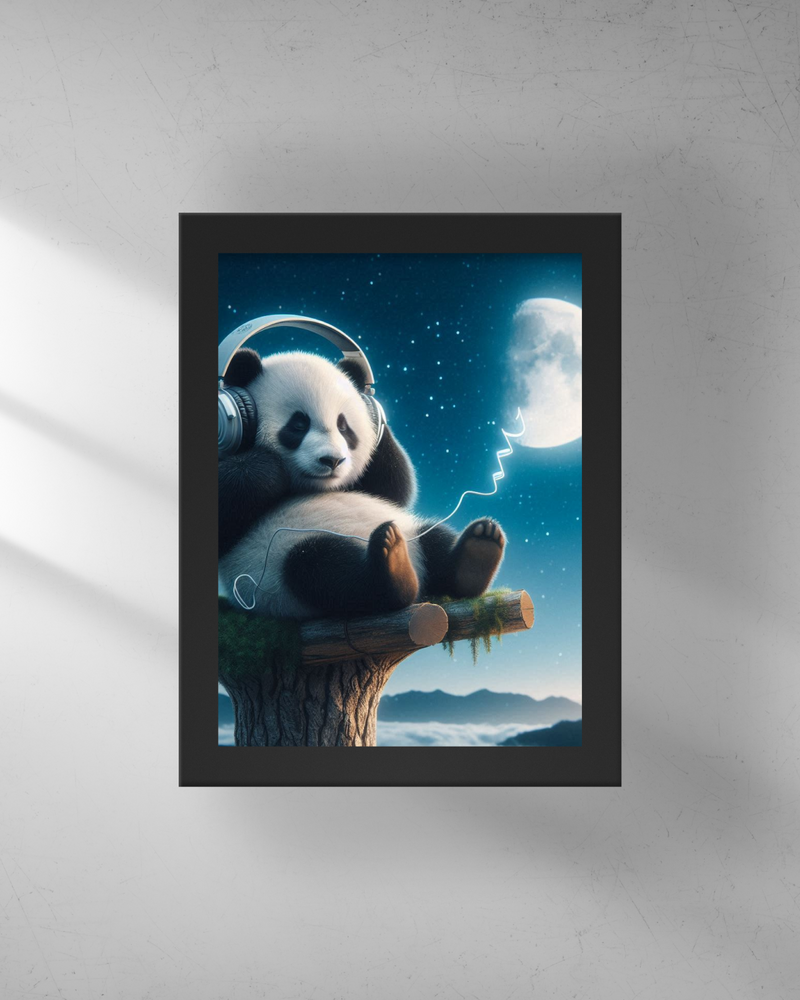 Quadro Decorativo - Panda ouvindo música
