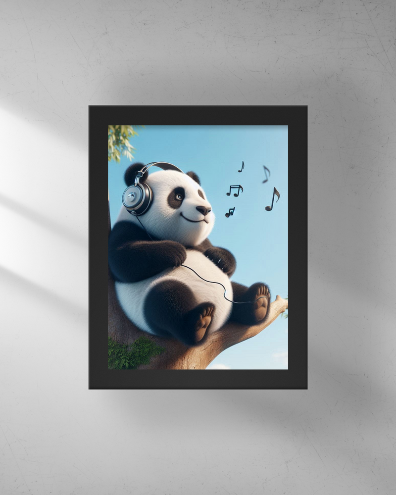 Quadro Decorativo - Panda ouvindo música