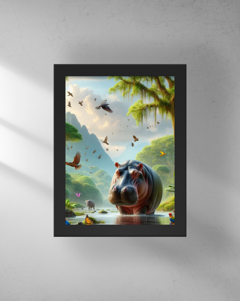 Quadro Decorativo - Hipopótamo na floresta mágica