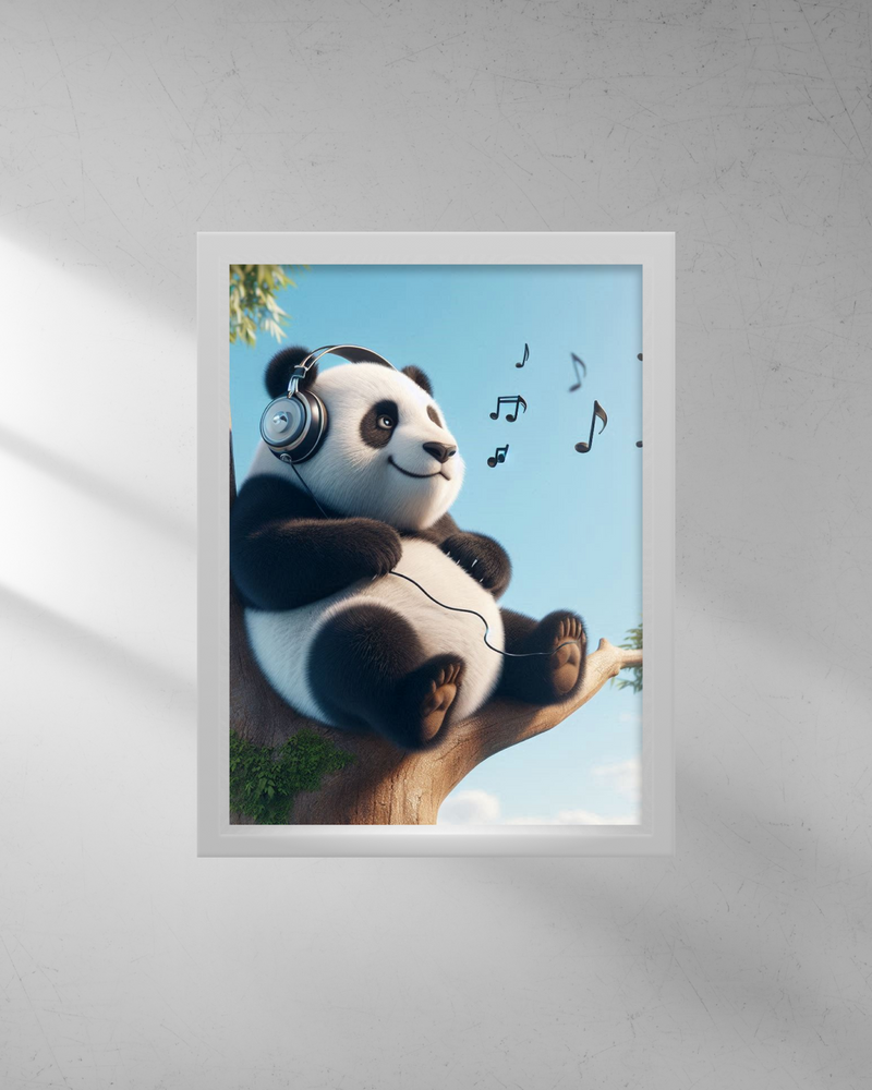 Quadro Decorativo - Panda ouvindo música