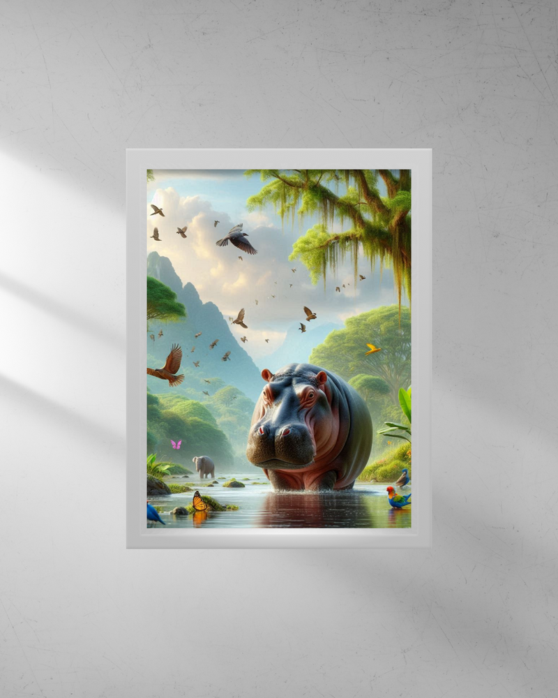 Quadro Decorativo - Hipopótamo na floresta mágica
