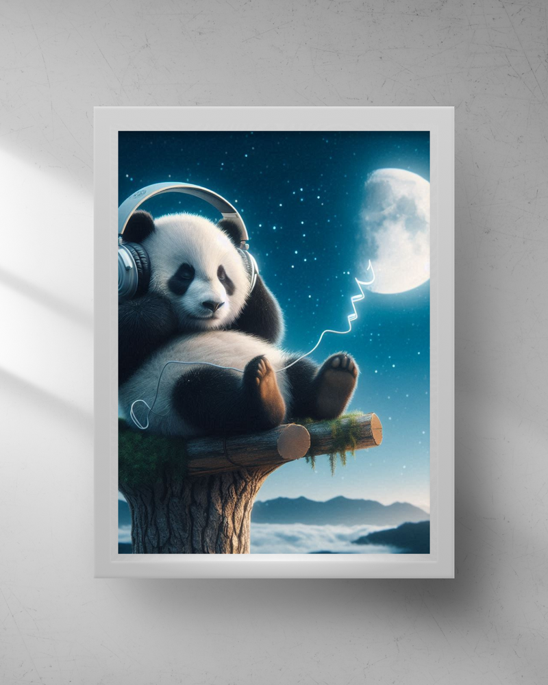 Quadro Decorativo - Panda ouvindo música