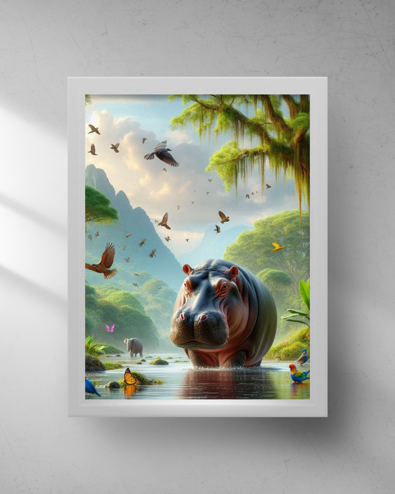 Quadro Decorativo - Hipopótamo na floresta mágica