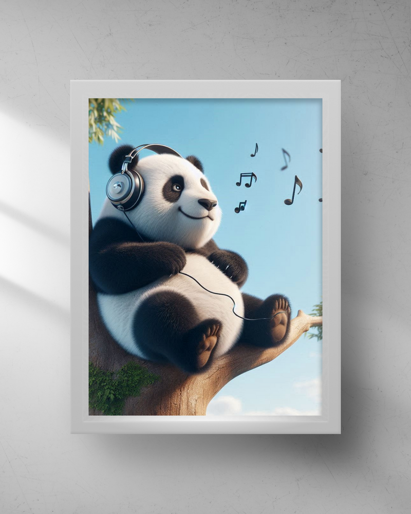 Quadro Decorativo - Panda ouvindo música