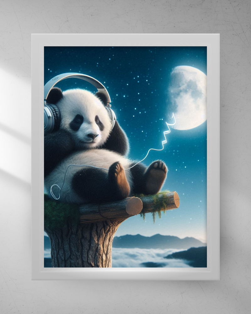Quadro Decorativo - Panda ouvindo música