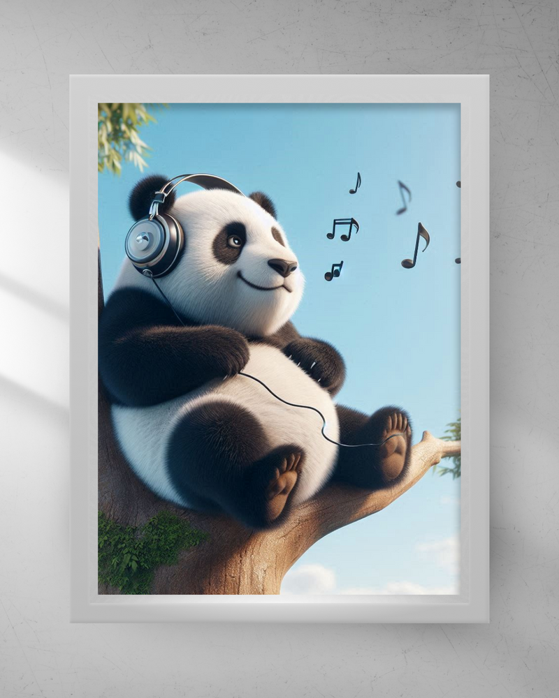 Quadro Decorativo - Panda ouvindo música