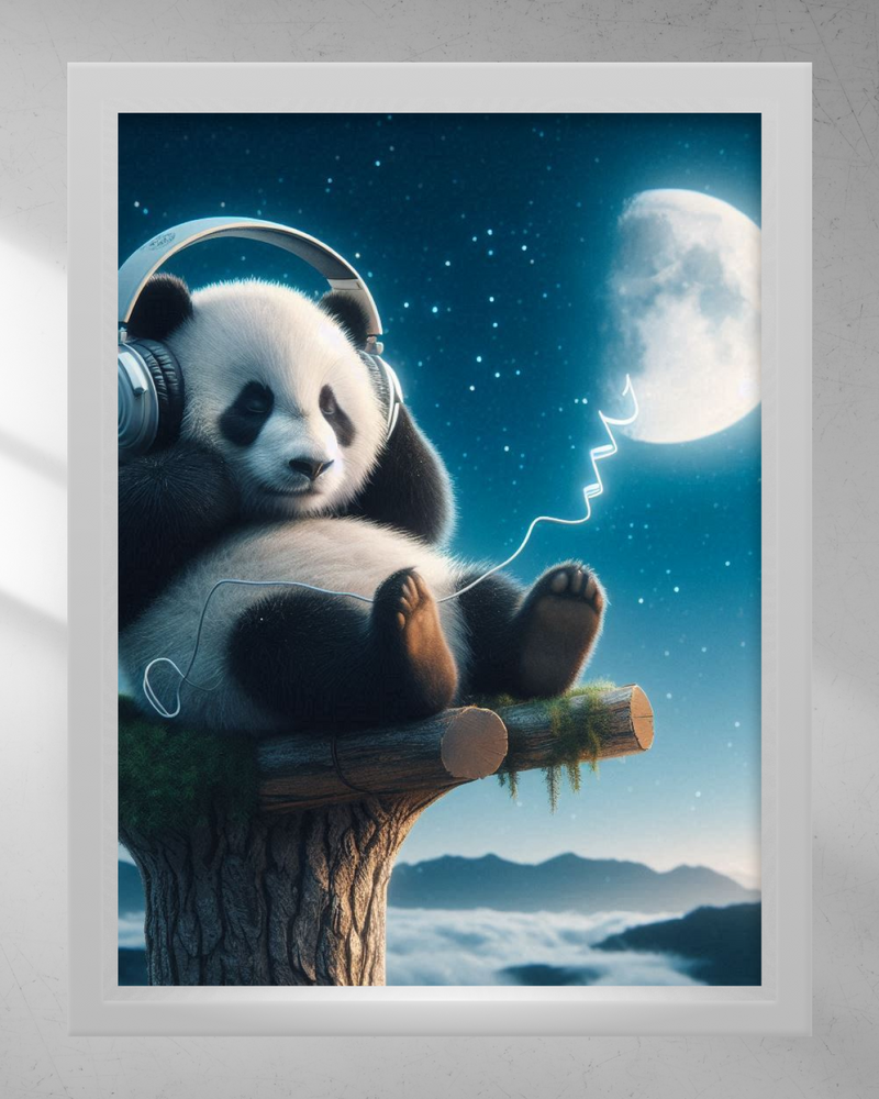 Quadro Decorativo - Panda ouvindo música