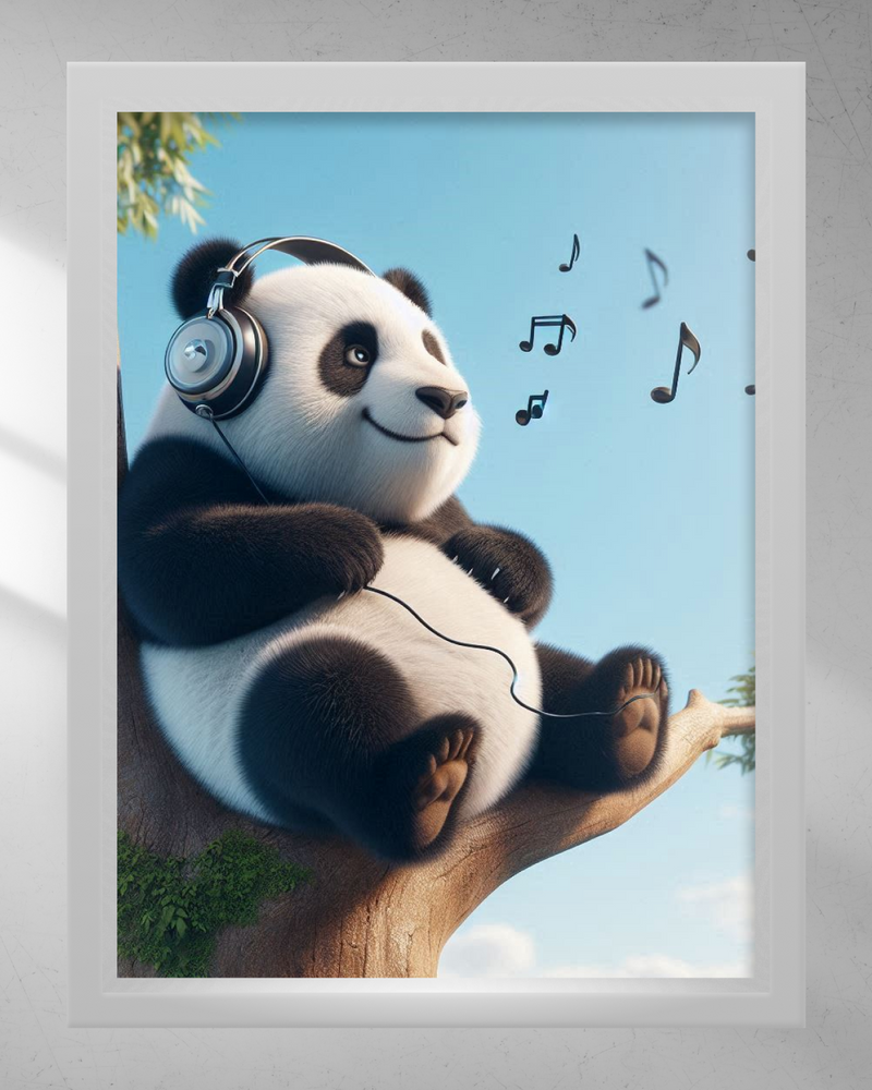 Quadro Decorativo - Panda ouvindo música