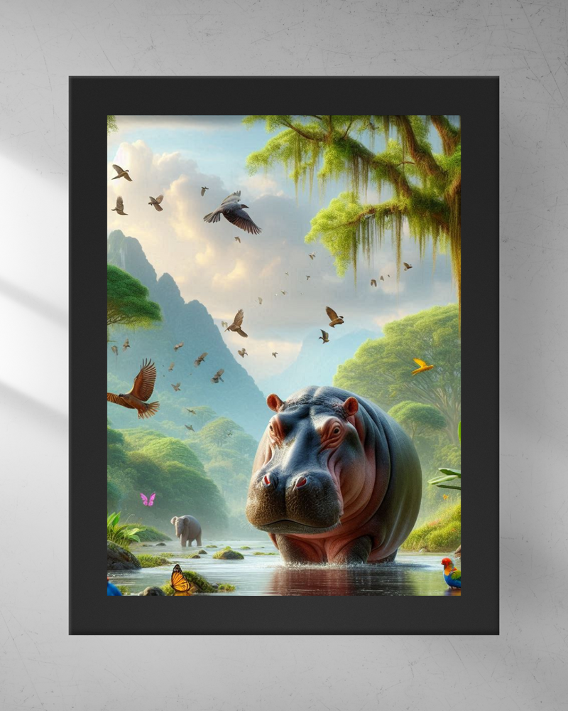 Quadro Decorativo - Hipopótamo na floresta mágica