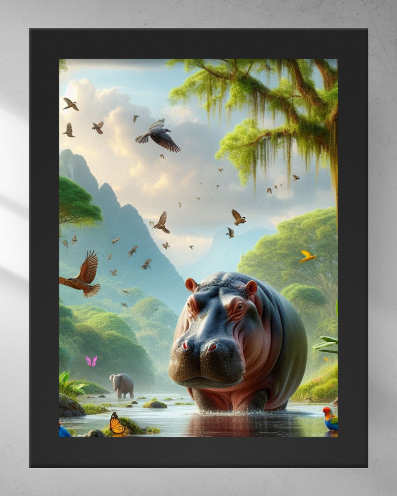 Quadro Decorativo - Hipopótamo na floresta mágica