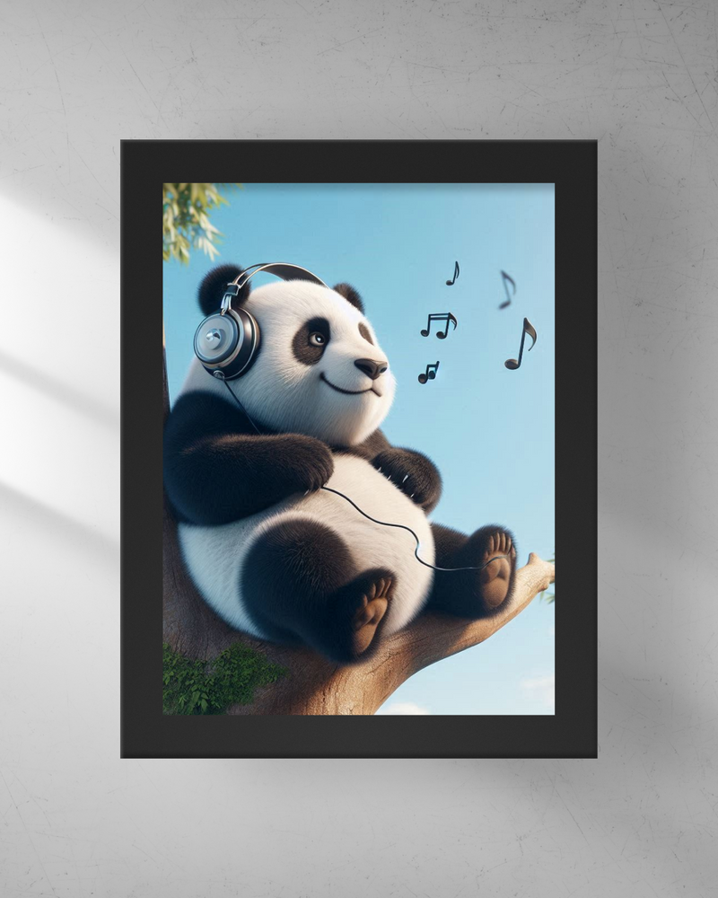 Quadro Decorativo - Panda ouvindo música