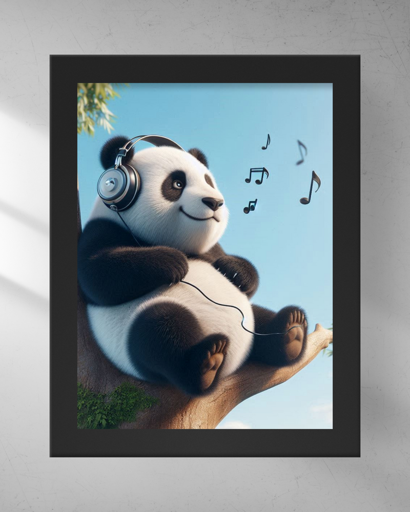 Quadro Decorativo - Panda ouvindo música
