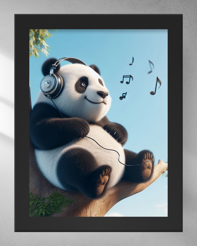Quadro Decorativo - Panda ouvindo música