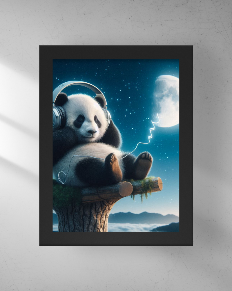 Quadro Decorativo - Panda ouvindo música