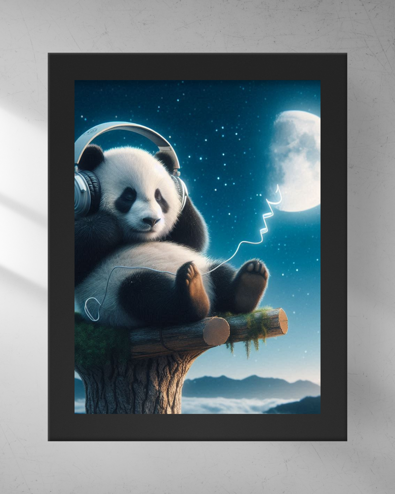 Quadro Decorativo - Panda ouvindo música