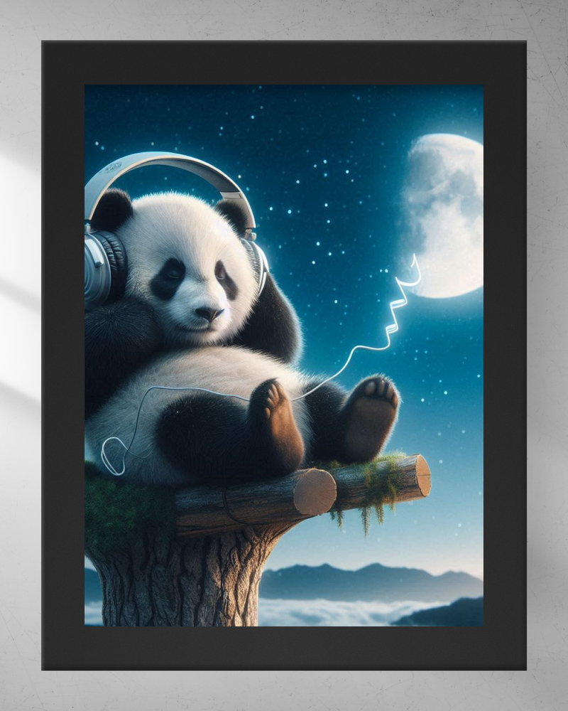 Quadro Decorativo - Panda ouvindo música